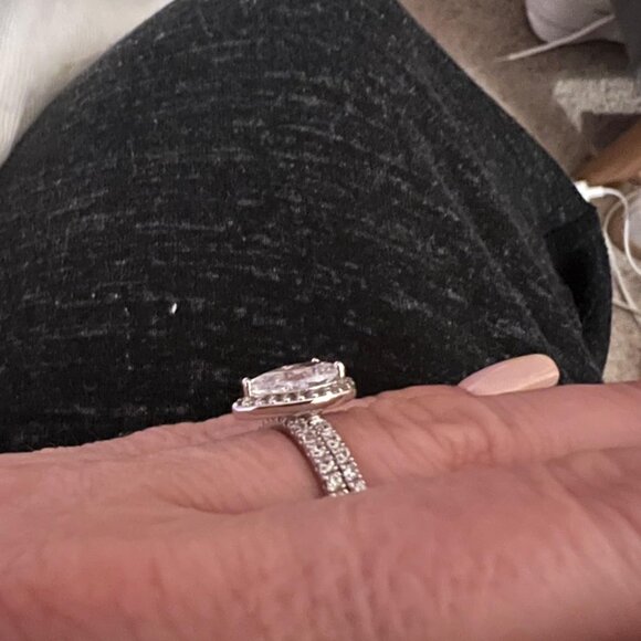 Neiman Marcus 14K White Gold Plated Pear Cubic Zirconia Eternity Engagement Ring - Picture 4 of 5